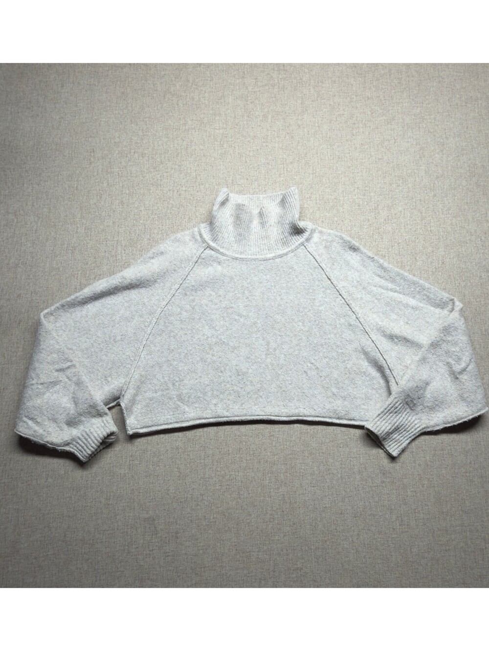 Urban Outfitters Womens S Cropped Turtleneck Sweater Oatmeal Balloon Sleeve